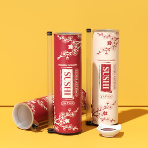 カスタム印刷された環境に優しい食品グレードのスカ寿司プッシュポップ紙管、箸付き円筒形紙容器寿司包装 - Product Image 1