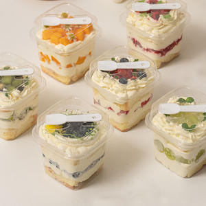 Boîte à emporter carrée transparente vide pour gâteau à la crème, coupes à mousse mille-feuilles, 12 oz, emballage de gâteau jetable avec couvercle <span class=keywords><strong>et</strong></span> cuillère - Product Image 1