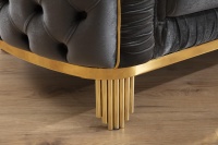 Vente en gros de canapés de salon Chesterfield en velours gris de luxe de style contemporain avec pieds dorés et dossier à boucle capitonnée