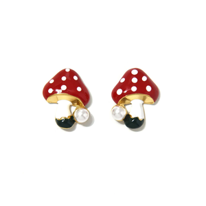 Pendientes de botón con forma de hongo, rojos, blancos, con lunares, chapados en oro, acero inoxidable 316L, joyería de moda - Product Image 2
