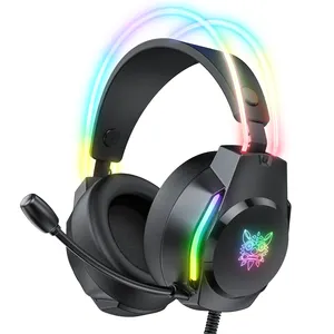 ONIKUMA Headset Gaming dapat dilipat, Earphone X26 kabel ekstra Bass, Headphone Gaming DJ dengan mikrofon Logo OEM hitam