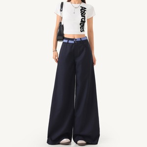 <span class=keywords><strong>Pantalon</strong></span> large <span class=keywords><strong>bleu</strong></span> <span class=keywords><strong>marine</strong></span> pour <span class=keywords><strong>femme</strong></span>, taille haute, double boutonnage, style baggy, streetwear Y2K, style coréen, <span class=keywords><strong>pantalon</strong></span> de travail pour <span class=keywords><strong>femme</strong></span> de bureau - Product Image 1