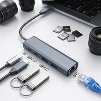 USB-C Aluminium Alloy 5-Port Multi-Hub RJ45 1000Mbit/s Gigabit Ethernet Adapter USB 3.2 Transfer Data untuk MacBook Pro/A Tersedia di Stok