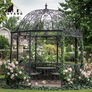 Pavillon de jardin de luxe de style occidental QUYANG, grand pavillon en fer forgé noir avec toit en dôme pour la décoration extérieure de villas - Product Image 1