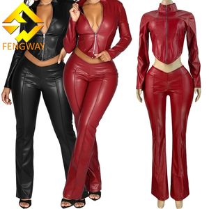 <span class=keywords><strong>Set</strong></span> giacca donna autunno finta pelle giacca moda giacca con cerniera giacca di pelle elastica Casual Micro svasato due pezzi <span class=keywords><strong>Set</strong></span> <span class=keywords><strong>da</strong></span> donna - Product Image 1