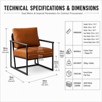 Fauteuil lounge moderne en similicuir ZZL avec structure en métal noir et assise rembourrée pour salon, réception d'hôtel