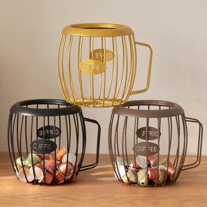 Wrought Iron Coffee Capsule <b>Storage</b> <b>Basket</b> Round 1-3L Durable Desktop Organizer For Kitchen Coffee Pod Holder - Product Image 3