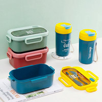 Boîte à lunch Bento en plastique de conception de dessin animé pour enfants ensemble avec bouteille d'eau conservation de récipient alimentaire à compartiment unique en gros