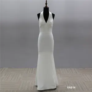 एडल्ट कढ़ाई कोर्ट ने दुल्हन को स्टाइलिश ओ गर्दन की लंबी आस्तीन की तरफ उच्च स्लिट सैटिन मर्मेड शादी की पोशाक