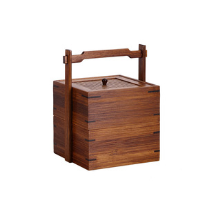 Bamboo double-layer pastry <b>box</b>, lacquered tea <b>box</b>, outdoor portable multi-layer food <b>box</b>, tea ceremony accessory storage. - Product Image 5