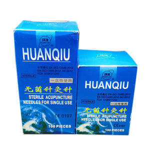 Agujas de acupuntura estériles Huanqiu, 100 piezas, mango de acero inoxidable desechable para un solo uso - Product Image 1