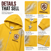 Sweat-shirt à capuche zippé personnalisé avec logo brodé du fabricant, impression à paillettes de haute qualité, coupe décontractée, streetwear pour hommes