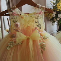Robe de princesse à fleurs pour filles, jaune, avec appliques, maille moelleuse avec papillon, robes d'été pour bébés de 1 à 8 ans
