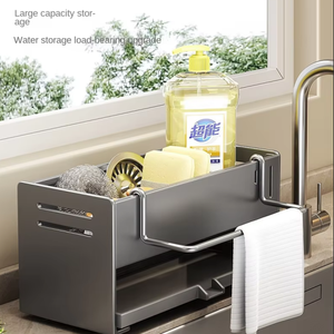 Escurridor de Cocina Plegable de Acero Inoxidable de Doble Nivel para Montar en la Pared con Soporte para Esponja y Cuchara - Product Image 6