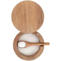 Cantina di sale di legno all'ingrosso del contenitore di spezie di legno dell'acacia della fabbrica con il cucchiaio
