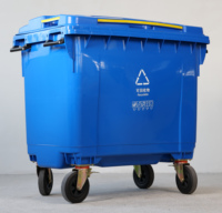 Conteneur à déchets de 660 litres, 4 roues universelles, poubelle industrielle en plastique, bac à ordures, bac à déchets