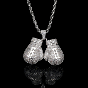 Novo Colar Masculino de Joias Hip Hop <span class=keywords><strong>Rock</strong></span> em Latão com Zircônia Banhado a Ouro, Pingente de Luvas de Boxe e Símbolo de Dólar - Product Image 2
