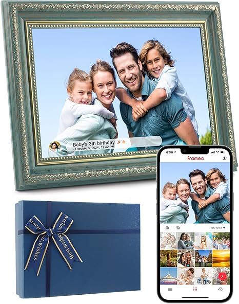 Frameo Digital Frame Blue High Resolution Touch Screen Picture Frames with 32GB Storage Via APP Share Photos and Video