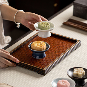 Bamboo <b>Tea</b> <b>Tray</b> Rectangular Woven Mat Surface Handmade Serving Plate For <b>Tea</b> Set Storage - Product Image 3