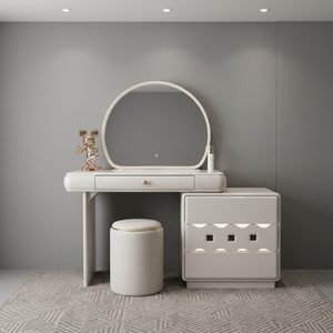 Modern <b>Makeup</b> Vanity Table with Lighted <b>Mirror</b> and Storage Drawers for Bedroom Furniture - Product Image 4