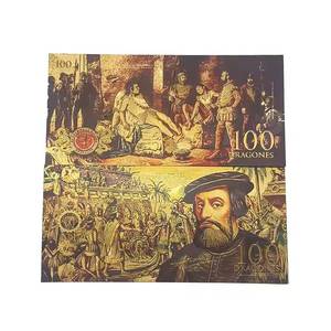 Wholesale High-Quality Card Hernando Cortes 100 Collectible Plastic 24k Gold Foil Plated Banknote - Product Image 1