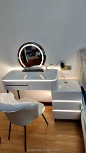 <strong>Modern</strong> LED-Lighted Wood Panel Vanity <strong>Dressing</strong> <strong>Table</strong> <strong>with</strong> Side Lights <strong>Mirror</strong> New Bedroom Furniture for Home Hotel Bathroom Use - Product Image 6