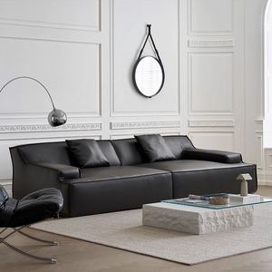 Zayshine Canapé de salon en cuir véritable noir de luxe minimaliste italien Ensemble de canapé modulaire 3 places Appartement Designer Canapé droit - Product Image 2