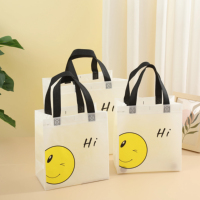 Sac de shopping réutilisable écologique sans BPA en tissu non tissé avec logo personnalisé, fermeture à bouton-pression, visage souriant, transfert thermique