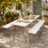 Ensemble table et banc pliables en plastique résistant aux intempéries, robustes, peu encombrants et faciles à nettoyer pour jardin, cour et terrasse