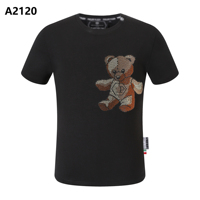Nouveau T-shirt d'été PLEIN pour homme, manches courtes, pur coton, coupe ajustée, col rond, strass de haute qualité, motif ours, 2120