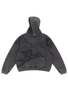 Felpa con Cappuccio in Cotone Oversize Unisex con Stampa 'Little Angel Cupid' Stile Streetwear Effetto Vissuto - Product Image 5