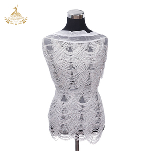 Abito fatto a mano <span class=keywords><strong>con</strong></span> frange di perline a 10 strati corpetto oro <span class=keywords><strong>argento</strong></span> nuovo Design <span class=keywords><strong>con</strong></span> Patch di strass cucito DRA-379 tessuto in resina - Product Image 4