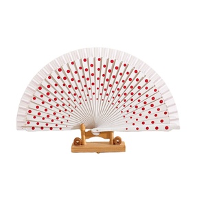 <span class=keywords><strong>Abanico</strong></span> de Baile Español de Colores <span class=keywords><strong>con</strong></span> Puntos Rojos, Tema Floral, Patrones de Doble Cara, Varillas de Madera, Pintado a Mano - Product Image 1