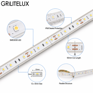 <b>LED</b> <b>Strip</b> Light SMD3030 DC24V 80LEDs/m IP68 110°C Heat Resistant 9.6W <b>Warm</b> <b>White</b> Flexible Profile for Sauna Rooms - Product Image 3