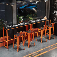 Table de bar commerciale personnalisable en fer de style industriel avec plateau en bois massif, chaise haute pour salle de sport, salle de danse, restauration