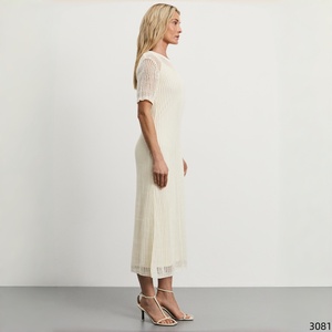 Abito Lungo in Maglia a Nido d'Ape con Maniche Corte e Collo Tondo, Elegante, Casual, Semplice, Lussuoso, Oversize, Stile <span class=keywords><strong>Sirena</strong></span> per Donne - Product Image 5