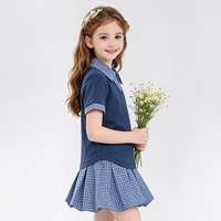 Ensemble polo et jupe ballon pour filles, tenue 2 pièces à manches courtes, style preppy à carreaux, vêtements décontractés pour enfants, style uniforme