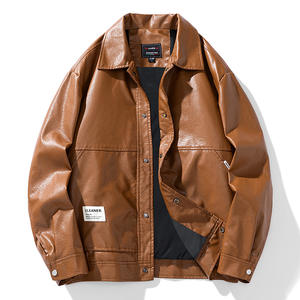 Logo personnalisé américain imperméable et antisalissure veste en cuir hommes automne haute rue beau moto couple manteau rétro - Product Image 1