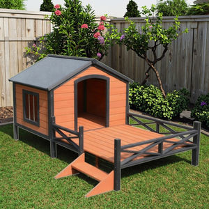 Chuồng chó ngoài trời cao cấp SDD010 hiện đại dành cho chó giống lớn, chất liệu gỗ và nỉ, có họa tiết động vật và sân thượng dành cho chó lớn - Product Image 1