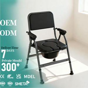 Silla <span class=keywords><strong>de</strong></span> Inodoro Plegable Antideslizante JINDA Negra con Altura Ajustable, Respaldo, Reposabrazos y Asiento con Contenedor, Capacidad <span class=keywords><strong>de</strong></span> 150 kg para Personas <span class=keywords><strong>Mayores</strong></span> - Product Image 1