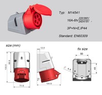 ZNPON 16A 380V, 3P + N + E, prise de montage en surface coudée IP44, rouge, M14541