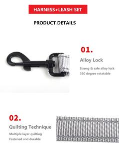 高級調節可能なナイロンペットハーネスソフトパッド入りエスケーププルーフプルベスト反射ハンドル無料サンプル犬用ハーネスリーシュコンボ - Product Image 5