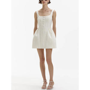 Manni personnalisé robe sans manches en tweed tissé blanc ivoire pour femmes élégant Style décontracté respirant fête d'été <span class=keywords><strong>Service</strong></span> OEM naturel - Product Image 3