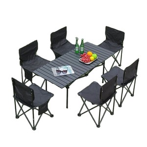 Ensemble table et chaises pliantes d'extérieur, 6 places, meubles de pique-nique rectangulaires portables pour camping, structure en métal - Product Image 1