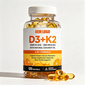 GMP Factory OEM <b>Vitamin</b> D3K2 Softgel Capsule Dietary Supplement With Coconut Oil 2-1 Formula for Bone, Teeth, Muscle and Immune - Product Image 1