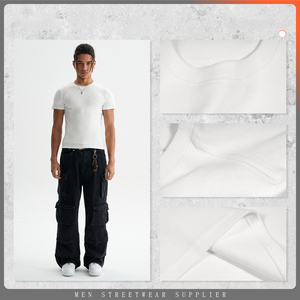 Men's Custom <b>Shirt</b> 97% Cotton 3% Spandex 220G Ribbed <b>Slim</b> <b>Fit</b> Short Sleeve O-Neck <b>White</b> T <b>Shirt</b> For Casual Wear - Product Image 2