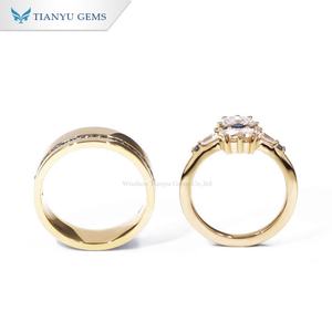 Tianyu gemas personalizadas Moissanite diamante piedra preciosa Real oro amarillo compromiso joyería pareja anillos - Product Image 3