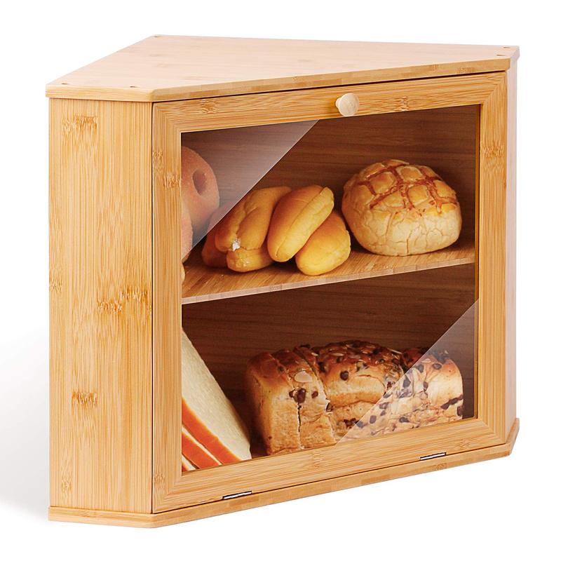 Bamboo Corner Bread Box for Kitchen