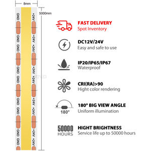 Tira de LED COB Flexible y Cortable de 8mm, DC12/24V, para Iluminación Ambiental y Decoración de Techos - Product Image 3