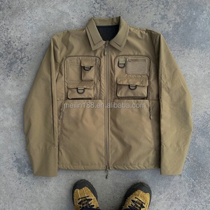 Clothing Custom Polyester Zipper Nylon Jackets <b>Black</b> Multi Pocket Cargo Coat Windproof Waterproof Nylon <b>Windbreaker</b> Jackets Men - Product Image 3